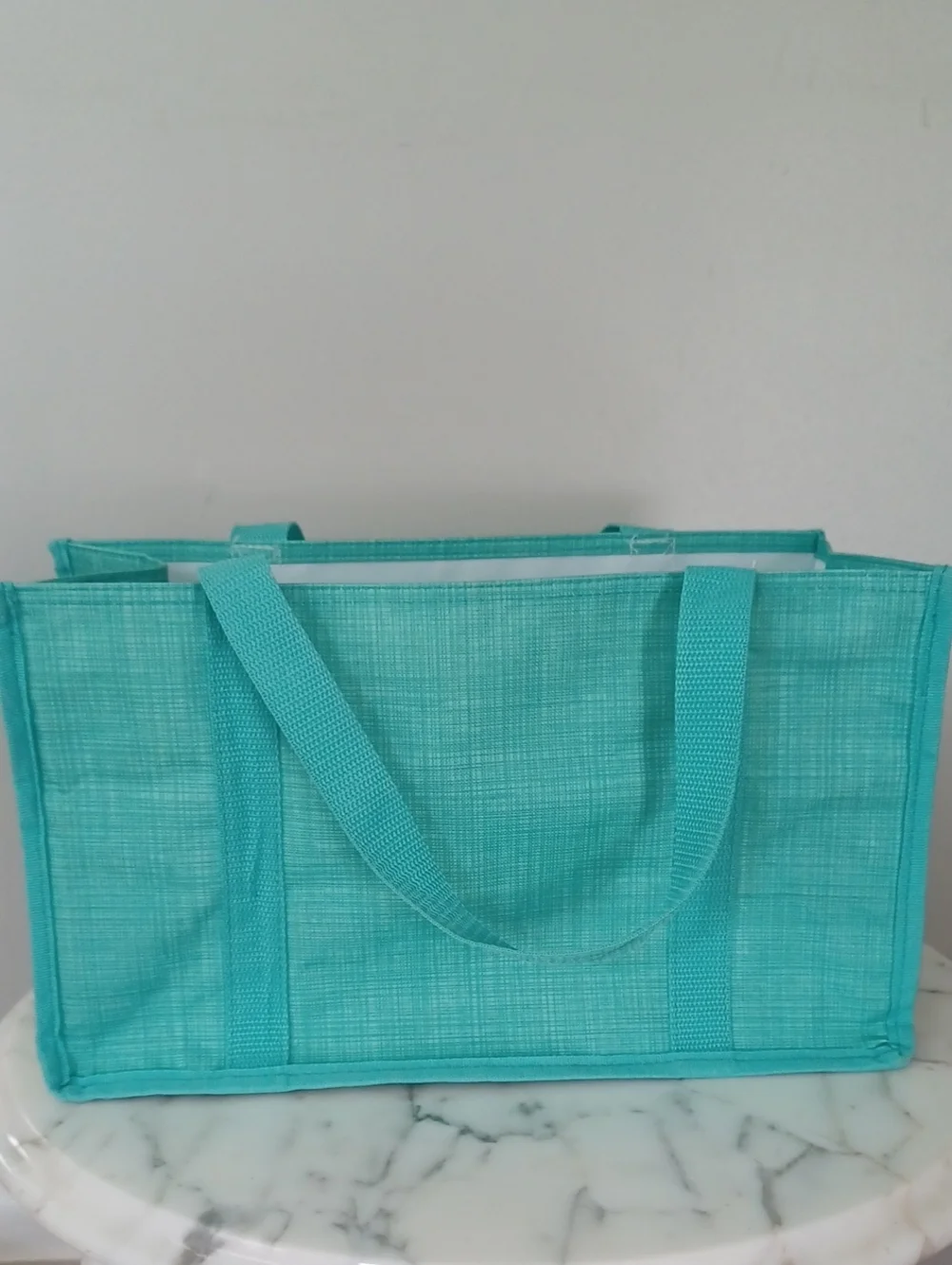 Thirty-one Keep It Caddy turqoise Crosshatch Blue Green Tote approx 6x13x8 Copy